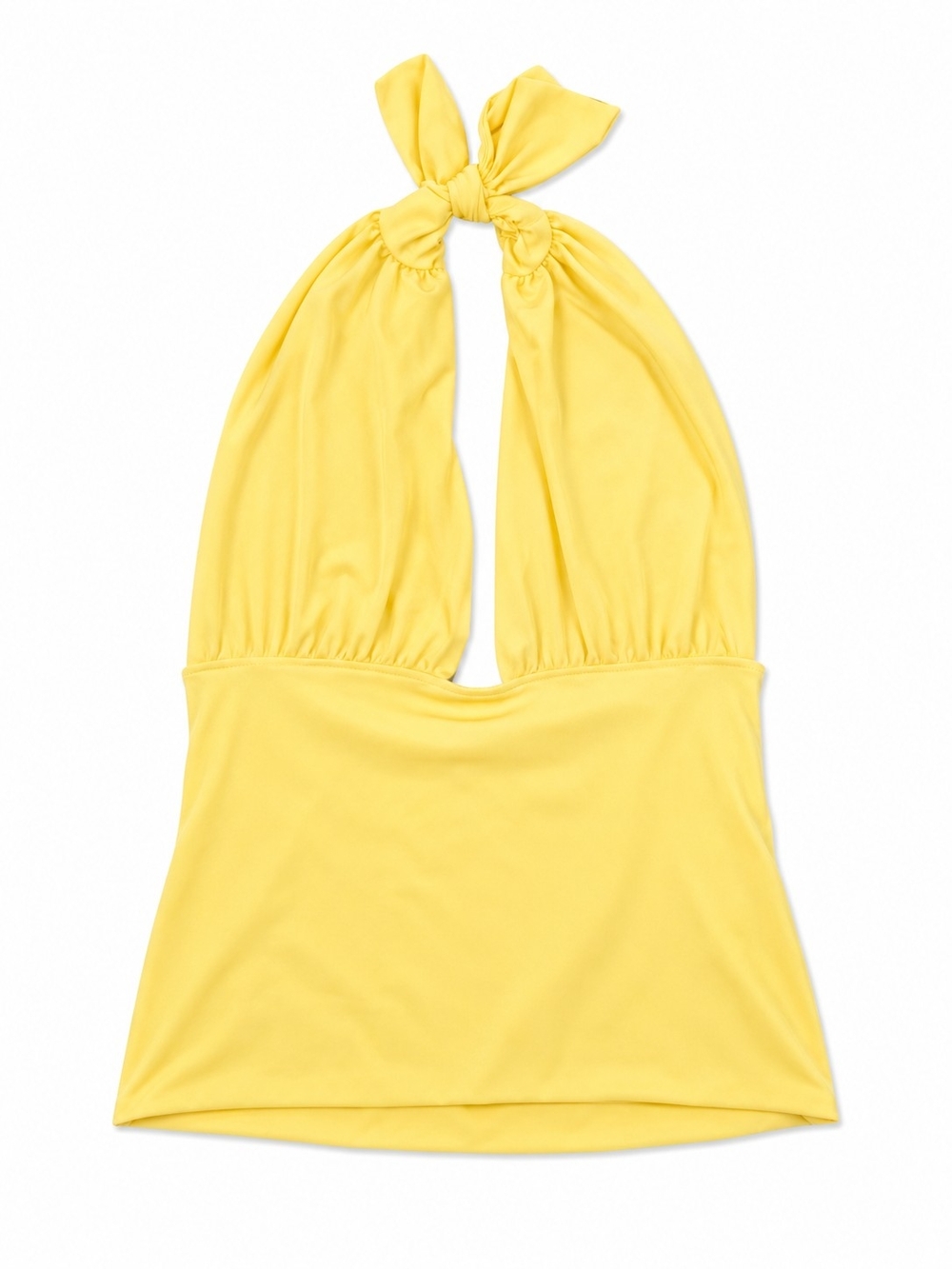 Yellow Halter Low Cut Tank Top with Tie Neck, Size Small